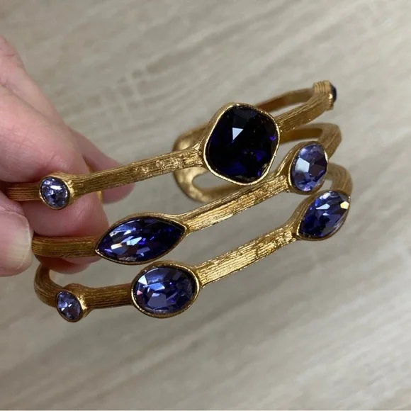 NWOT Textured Crystal Cuff Bracelet Gold & Purple - Picture 2 of 8